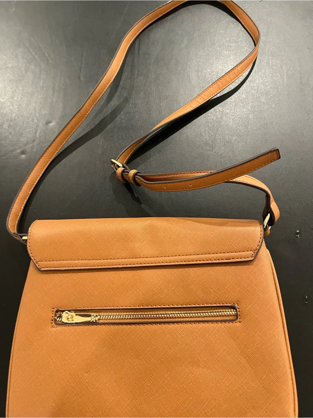 Tan Crossbody Bag with Gold Accent